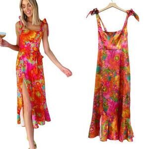 Show Me Your Mumu Garden Midi Dress in Miss Malibu Satin size Medium (No sash)